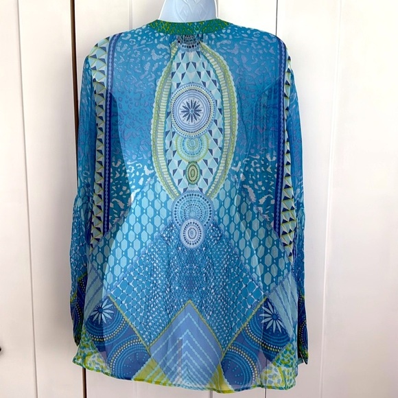 HALE BOB 100% Silk Aqua Blue Sheer Blouse Medium - Picture 4 of 8